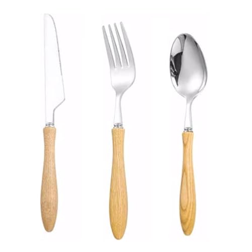 Reisebesteck-Set, Edelstahlmesser, Löffel und Gabe Besteckset mit Holzgriff Wiederverwendbares Besteck(Knives Forks Spoons) von DETPWVWB