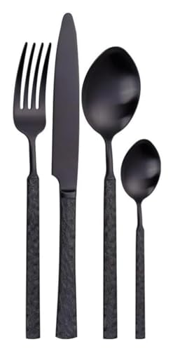Reisebesteck-Set, Edelstahlmesser, Löffel und Gabe Geprägtes Besteckset Besteckset aus Edelstahl Hochglanzpoliertes Besteck(Black,4 Pack) von DETPWVWB