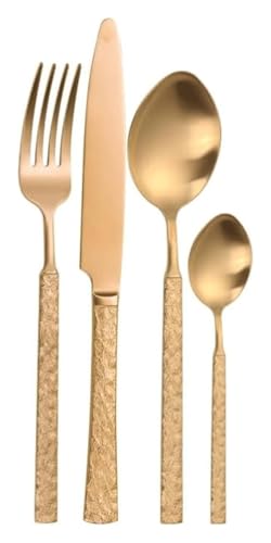 Reisebesteck-Set, Edelstahlmesser, Löffel und Gabe Geprägtes Besteckset Besteckset aus Edelstahl Hochglanzpoliertes Besteck(Gold,4 Pack) von DETPWVWB
