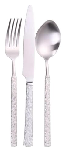 Reisebesteck-Set, Edelstahlmesser, Löffel und Gabe Geprägtes Besteckset Besteckset aus Edelstahl Hochglanzpoliertes Besteck(Silver,3 Pack) von DETPWVWB