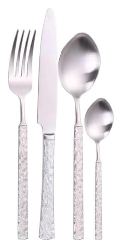 Reisebesteck-Set, Edelstahlmesser, Löffel und Gabe Geprägtes Besteckset Besteckset aus Edelstahl Hochglanzpoliertes Besteck(Silver,4 Pack) von DETPWVWB