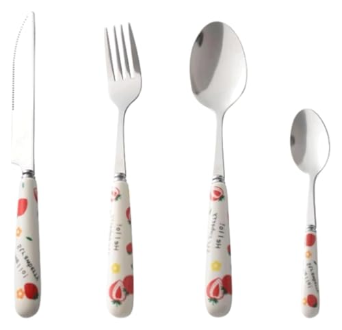 Reisebesteck-Set, Edelstahlmesser, Löffel und Gabe Geschirrset mit Keramikgriffen, hochglanzpoliertes Silberbesteck(4 Pack) von DETPWVWB