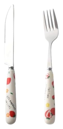 Reisebesteck-Set, Edelstahlmesser, Löffel und Gabe Geschirrset mit Keramikgriffen, hochglanzpoliertes Silberbesteck(Knives Forks) von DETPWVWB