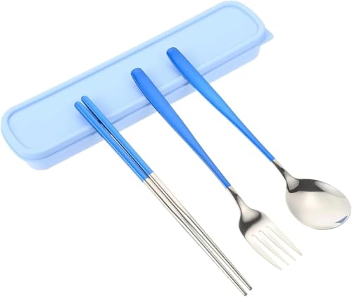 Reisebesteck-Set, Edelstahlmesser, Löffel und Gabe Tafelgabeln 3 Stück Messer Gabel Löffel Edelstahl Mit Box Besteckset Küche Tragbares Einfaches Besteck von DETPWVWB