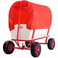 monzana® Bollerwagen Holz bis 180 kg belastbar mit Dach Luftbereifung Stahlrohrrahmen Transportwagen Handwagen Gartenwagen Rot von Deuba