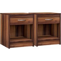 Deuba - casaria® 2er Set Nachttisch Hamburg mit Schublade Griff Ablagefach 50x40x35 cm Merano Braun Nachtschrank Nachtkommode Bett von Deuba