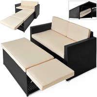 Casaria® 2in1 Gartensofa mit Hocker Gartenmöbel Set 7cm Auflage 2 Sitzer 125x70cm Stauraum Ottomane Wetterfest Balkonmöbel Polyrattan Lounge Schwarz von Deuba