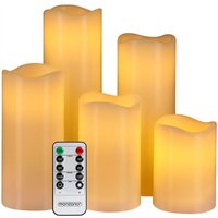 MONZANA 5x LED Kerzen mit Timerfunktion flackernde Flamme Fernbedienung 5 Größen Dimmbar elektrische Echtwachs Kerzen Batterie Groß Warmweiß ø7,5cm von Deuba