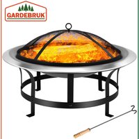 Gardebruk - Feuerschale mit Funkenschutz Schürhaken Edelstahl Ø75cm Feuerstelle Feuerkorb Terrassenofen Grill Garten ø 75 cm von GARDEBRUK