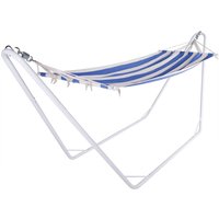 Detex® Hängematte mit Gestell 150kg Belastbarkeit Schnellverschlüsse 100% Baumwolle Outdoor Campinghängematte Reisehängematte 80x200cm blau von DETEX