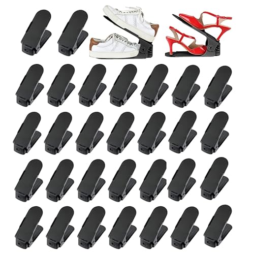 DEULINE 30 x Verstellbarer Schuhschlitz Schuhregal Schuhstapler schuhaufbewahrung Schuhorganizer Schuhhalter Farbe: Schwarz 521130 von DEULINE