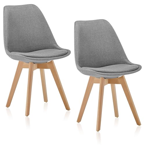 Deuline Stoffbezug-Grau Esszimmerstühle Esszimmerstuhl mit 28mm stärke Massivholzbeine SGS geprüft Polsterstuhl Stühle Oslo+ 2er-Set 521206 von Deuline
