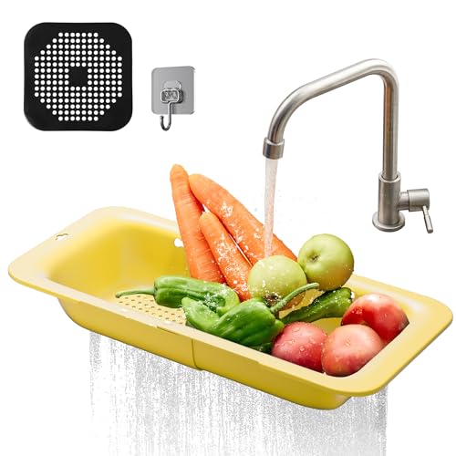 DEUXYU Spülbecken Sieb Küche, Ausziehbare abtropfsieb 34-48cm, Kunststoff Küchensieb BPA Frei, Nudelsieb, Gemüse Obst zu waschen, EIN Must-Have Küchenutensilien, Haushalt Sieb für Spülbecken von DEUXYU
