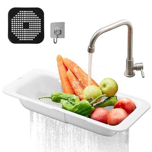 DEUXYU Spülbecken Sieb Küche, Ausziehbare abtropfsieb 34-48cm, Kunststoff Küchensieb BPA Frei, Nudelsieb, Gemüse Obst zu waschen, EIN Must-Have Küchenutensilien, Haushalt Sieb für Spülbecken von DEUXYU