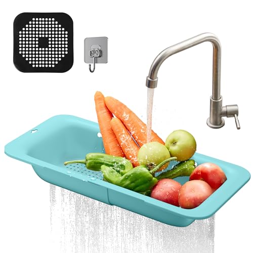 DEUXYU Spülbecken Sieb Küche, Ausziehbare abtropfsieb 34-48cm, Kunststoff Küchensieb BPA Frei, Nudelsieb, Gemüse Obst zu waschen, EIN Must-Have Küchenutensilien, Haushalt Sieb für Spülbecken von DEUXYU