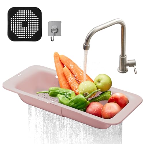 DEUXYU Spülbecken Sieb Küche, Ausziehbare abtropfsieb 34-48cm, Kunststoff Küchensieb BPA Frei, Nudelsieb, Gemüse Obst zu waschen, EIN Must-Have Küchenutensilien, Haushalt Sieb für Spülbecken von DEUXYU