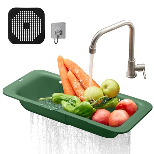 DEUXYU Spülbecken Sieb Küche, Ausziehbare abtropfsieb 34-48cm, Kunststoff Küchensieb BPA Frei, Nudelsieb, Gemüse Obst zu waschen, EIN Must-Have Küchenutensilien, Haushalt Sieb für Spülbecken von DEUXYU