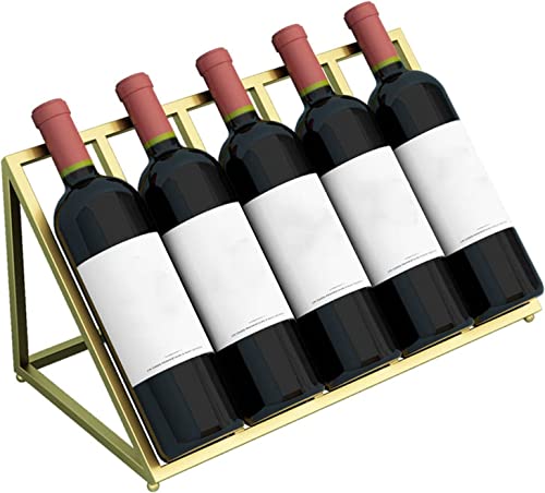 DEUYO Einfaches und modernes Rotweinregal aus Schmiedeeisen, schräge Dekoration, Wohnzimmer, Weinschrank, Bar, Weinregal, golden, kann 5 Flaschen Rotwein aufbewahren Warm as Ever von DEUYO