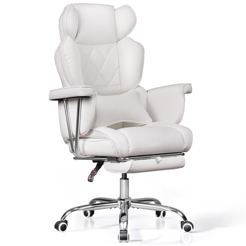 DEVAISE Chefsessel Bürostuhl Ergonomisch PU Leder Breit mit Fußstütze, Wippfunktion und Winkelverriegelung, Maximaler Neigungswinkel 145°, Höhenverstellbar, Liegestuhl für Büro & Zuhause Weiß DEVAISE Chefsessel Bürostuhl Ergonomisch PU Leder Breit mit Fußstütze, Wippfunktion und Winkelverriegelung, Maximaler Neigungswinkel 145°, Höhenverstellbar, Liegestuhl für Büro & Zuhause Weiß von DEVAISE