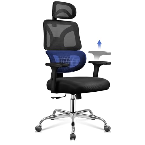 DEVAISE Bürostuhl Ergonomisch mit Verstellbare Lendenstütze, Hoher Rückenlehne, Verstellbarer 3D-Kopfstütze, 5D-Armlehnen, Wippfunktion, Schreibtischstuhl für Büro und Homeoffice, Bis 180kg,Schwarz von DEVAISE