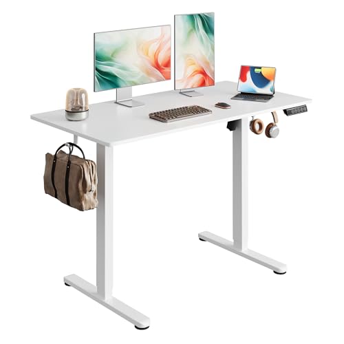 DEVAISE Höhenverstellbarer Schreibtisch 120 x 60 cm mit Einteiliger Tischplatte und Leisemotor, Sitz-Steh-Schreibtisch mit Memory-Funktion für 3 Höhen, Ergonomischer Computertisch für Büro, Weiß von DEVAISE
