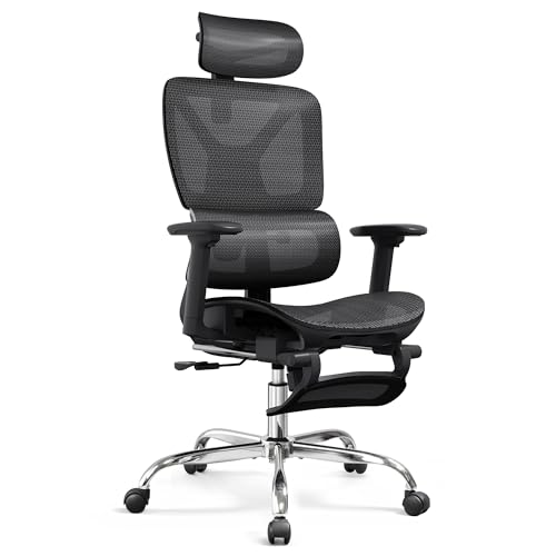 DEVAISE Ergonomischer Bürostuhl mit Fußstütze, hohe Rückenlehne mit Verstellfunktion, SGS-Klasse 4 Gasfeder - Komfortabler Schreibtischstuhl mit Lendenunterstützung für Homeoffice & Gaming, Schwarz von DEVAISE