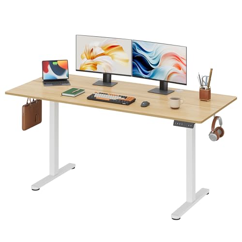 DEVAISE Höhenverstellbarer Schreibtisch 160x70 cm mit Leisemotor und Memory-Funktion für 3 Höhen, Sitz-Steh-Schreibtisch, Höhenverstellung 72–118 cm, Ergonomischer Computertisch für Büro,Farbe Eiche von DEVAISE
