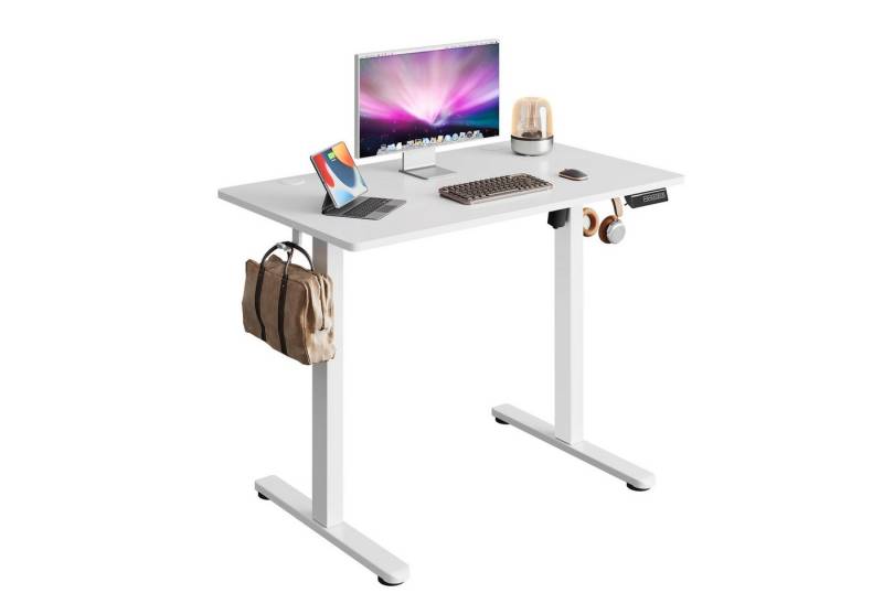 DEVAISE Schreibtisch Höhenverstellbar Schreibtisch, elektrisch mit einteiliger Tischplatte (Memory-Funktion (3 Höhen) & leisem Motor <50 dB, sanftes Start/Stop, 100x60 cm), Ergonomischer Computertisch für Büro/Home Office, Weiß von DEVAISE