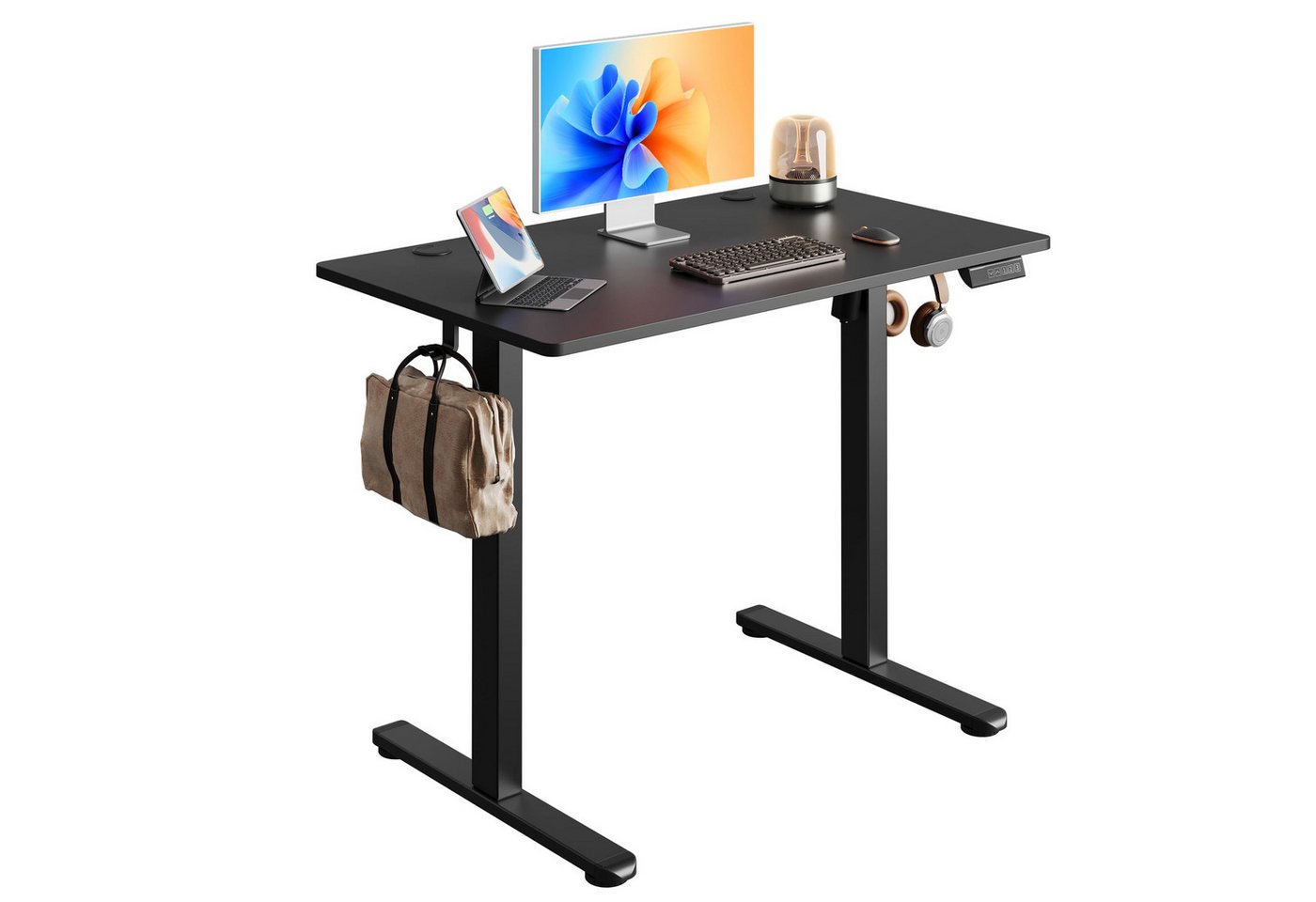 DEVAISE Schreibtisch Höhenverstellbar Schreibtisch, elektrisch mit einteiliger Tischplatte (Memory-Funktion (3 Höhen) & leisem Motor <50 dB, sanftes Start/Stop, 100x60 cm), Ergonomischer Computertisch für Büro/Home Office, Schwarz von DEVAISE