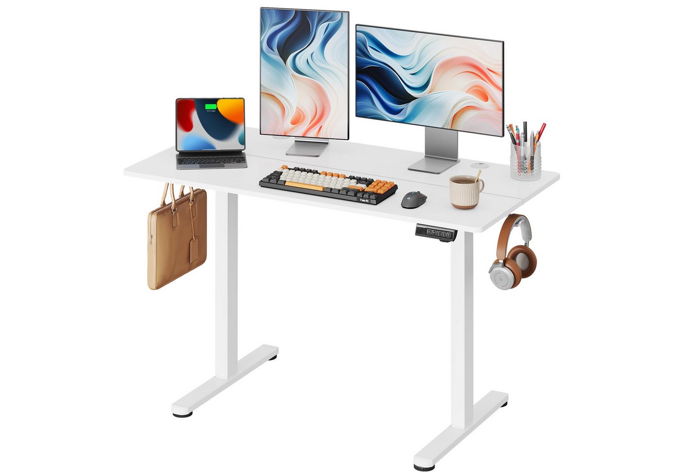DEVAISE Schreibtisch Höhenverstellbarer Schreibtisch elektrisch 100×60 cm (Höhenverstellung 72–118 cm, Memory-Funktion für 3 Höhen, leise <50 dB, 1 Tisch), Ergonomischer Computertisch für Büro, Home Office, Farbe Eiche von DEVAISE