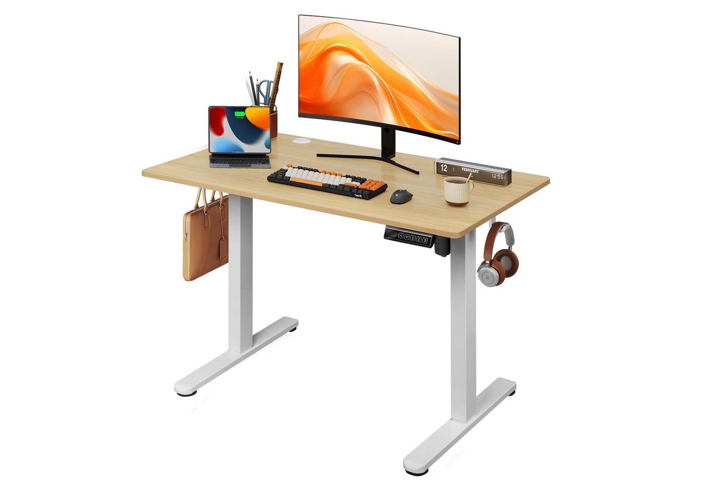 DEVAISE Schreibtisch Höhenverstellbarer Schreibtisch elektrisch 100×60 cm (Höhenverstellung 72–118 cm, Memory-Funktion für 3 Höhen, leise <50 dB, 1 Tisch), Ergonomischer Computertisch für Büro, Home Office, Farbe Eiche von DEVAISE