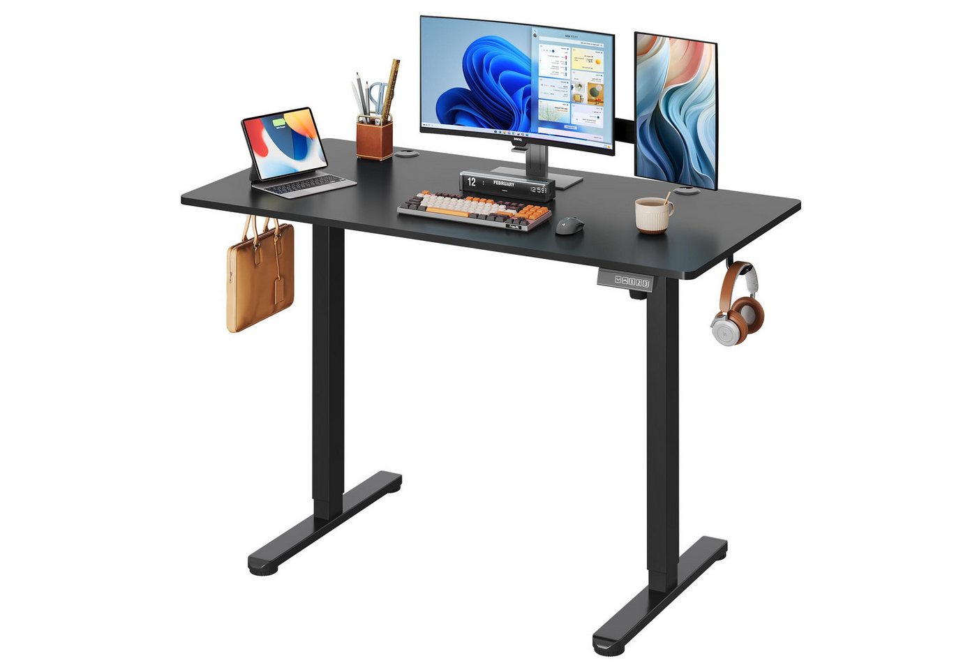 DEVAISE Schreibtisch Höhenverstellbarer Schreibtisch elektrisch 100×60 cm (Höhenverstellung 72–118 cm, Memory-Funktion für 3 Höhen, leise <50 dB, 1 Tisch), Ergonomischer Computertisch für Büro, Home Office, Farbe Eiche von DEVAISE