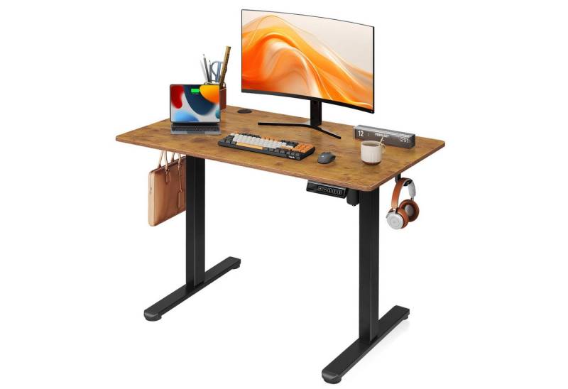 DEVAISE Schreibtisch Höhenverstellbarer Schreibtisch elektrisch 100×60 cm (Höhenverstellung 72–118 cm, Memory-Funktion für 3 Höhen, leise <50 dB, 1 Tisch), Ergonomischer Computertisch für Büro, Home Office, Farbe Eiche von DEVAISE