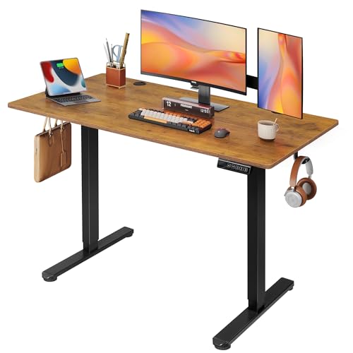 DEVAISE Höhenverstellbarer Schreibtisch 120x60 cm mit Leisemotor und Memory-Funktion für 3 Höhen, Sitz-Steh-Schreibtisch, Höhenverstellung 72–118 cm, Ergonomischer Computertisch für Büro,Braun von DEVAISE