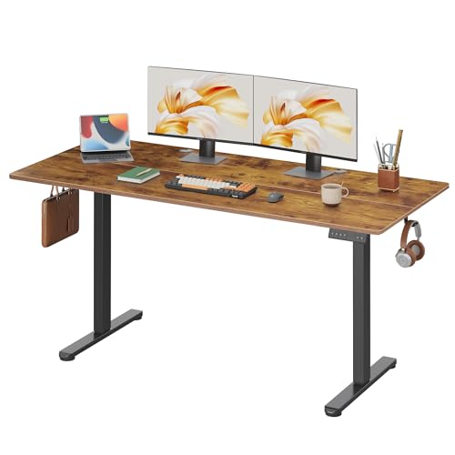 DEVAISE Höhenverstellbarer Schreibtisch 160x70 cm mit Leisemotor und Memory-Funktion für 3 Höhen, Sitz-Steh-Schreibtisch, Höhenverstellung 72–118 cm, Ergonomischer Computertisch für Büro,Braun von DEVAISE