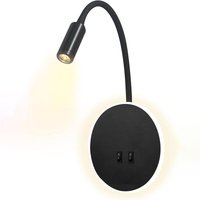 3+8W LED-Nachttisch-Leselampe, flexible Schwan-LED-Leselampe (schwarz), Wandleuchte, LED-Leselicht mit Schalter, Warmweiß 3000K, modern von DEVENIRRICHE