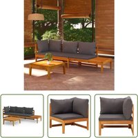 The Living Store 3-tlg. Garten-Lounge-Set mit Dunkelgrauen Kissen Massivholz Akazie - Garten Lounge Set - Holz Möbel - Akazienholz - Gartenmöbel von DEVENIRRICHE