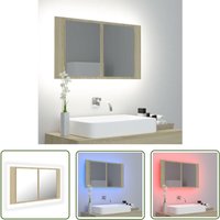 The Living Store LED-Bad-Spiegelschrank Sonoma-Eiche 80x12x45 cm Acryl - LED-Spiegelschrank - Badezimmermöbel - Acrylspiegel - Sonoma-Eiche - RGB von DEVENIRRICHE