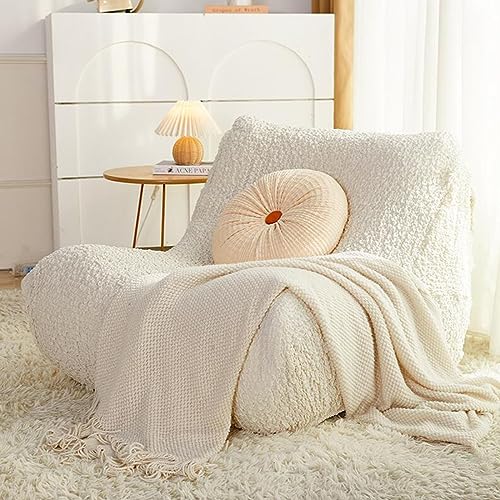 DEVINK Armloser Chaiselongue-Schonbezug Lazy Floor Sofa Couch Möbelschutz Sitzsack-Couchbezug mit elastischem Boden für Lazy Floor-Sofas Tatami-Sitzsäcke Chaiselongues Kaminstühle,Cream von DEVINK