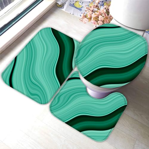 Badezimmerteppich-Set 3Teilig Marmor 3D Weichen Mikrofasern Grün Schwarz Saugfähige Teppich WC-Deckelbezug U-Förmige Matte Maschinenwaschbar für Badewanne Dusche 50X80 von DEVOKE