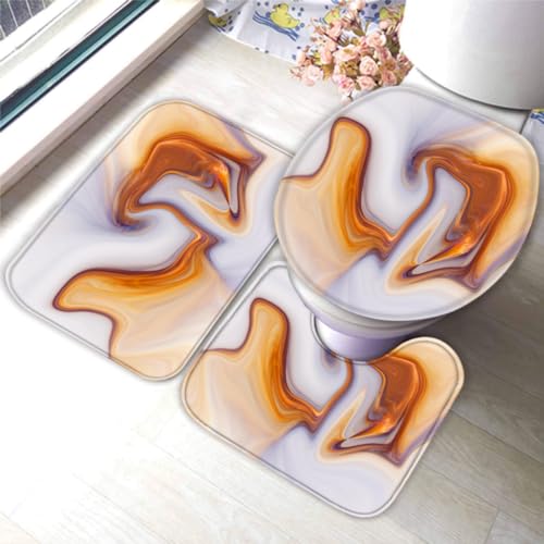 Badezimmerteppich-Set 3Teilig Marmor 3D Weichen Mikrofasern Marmormuster Saugfähige Teppich WC-Deckelbezug U-Förmige Matte Maschinenwaschbar für Badewanne Dusche 50X80 von DEVOKE