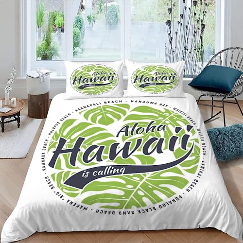 DEVOKE Jungen und Mädchen Bettwäsche 135x200cm Hawaii-Thema 3 Teilig Bettwäsch Set Mikrofaser Pflegeleicht Bettbezug Palmblatt 3D Drucken Mit Reißverschluss und 2 Kissenbezug 80X80cm von DEVOKE