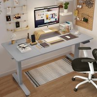 Devoko - Höhenverstellbarer Elektrisch Schreibtisch- Sitz- & Stehpult mit Ladebuchsen 140 x 60 cm grau - grau von DEVOKO