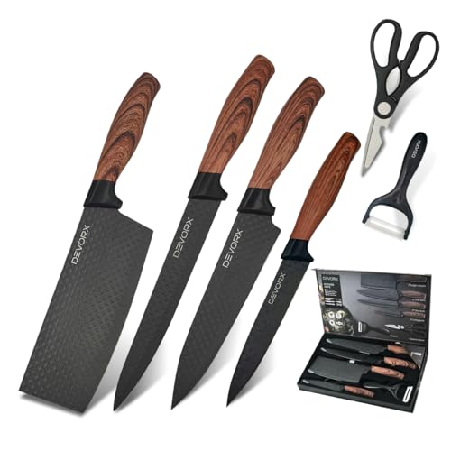 DEVORX Messer Set 6-teiliges inkl. Zubehör – Geschenk für Männer, Geschenk für Frauen, Schäler und Allzweckmesser, Hochwertig und Scharf, Geschenk Messerset von DEVORX