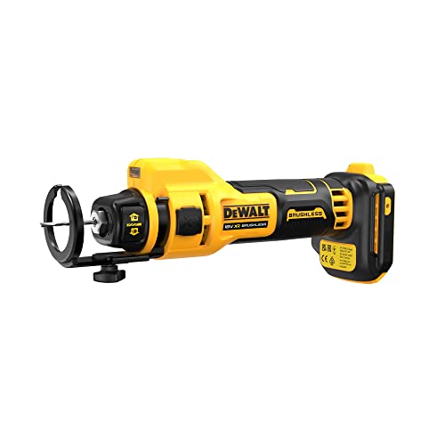 Dewalt 18V Akku-Trockenbaufräse DCE555N (bürstenloser Motor, 26.000 U/min, mit LED-Arbeitslicht, Tiefenanschlag, für schnelle Ausschnitte in Gipskarton, inkl. Zubehör, Lieferung ohne Akku & Ladegerät) von DEWALT