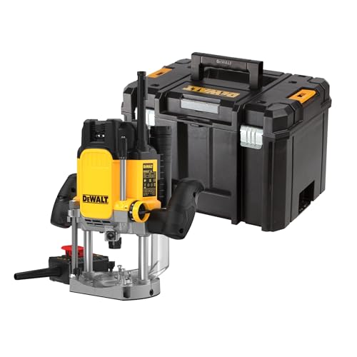 Dewalt 2.300 Watt Oberfräse DWE627KT (Leerlaufdrehzahl 9.000-22.000 min-1, Fräskorbhub 80 mm, max. Fräs-ø 50 mm, mit Sanftanlauf & Parallelanschlag, inkl. Zubehör, Absaug-Adapter & T STAK Box VI) von DEWALT