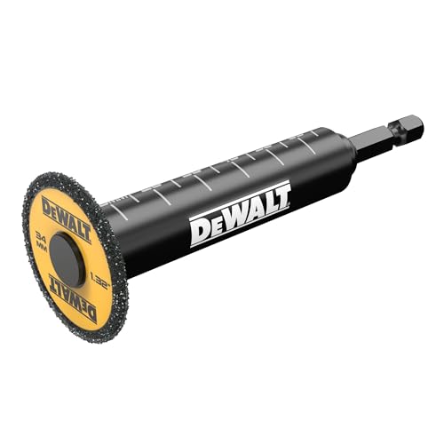 DEWALT 34 mm Innenrohrschneider DT20563-QZ (für den Einsatz auf Schlag- und Bohrschraubern, für PVC-Rohre, fest montierte Diamant-Trennscheibe mit hoher Verschleißfestigkeit, ¼“ Sechskant-Schaft) von DEWALT