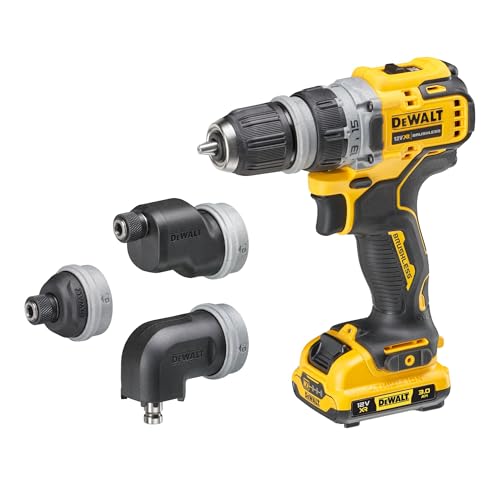 Dewalt 12 Volt 2-Gang Akku-Bohrschrauber DCD703L2T (3Ah, bürstenloser Motor, mit 4 wechselbaren Werkzeug-Aufnahmen, mit Vollmetall-Getriebe, inkl. 2 Akkus, Ladegerät, Metall-Gürtelclip & TSTAK Box) von Dewalt