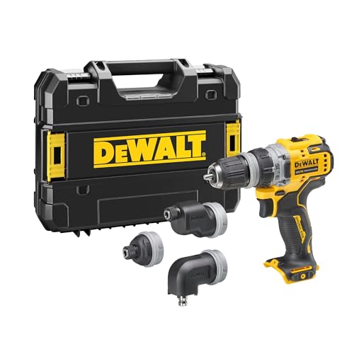 Dewalt 12 Volt 2-Gang Akku-Bohrschrauber DCD703NT (bürstenloser Motor, mit 4 wechselbaren Werkzeug-Aufnahmen, Vollmetallgetriebe, inkl. Metall-Gürtelclip & TSTAK Box, Lieferung ohne Akku & Ladegerät) von DEWALT