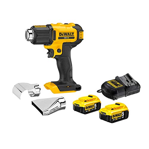 DeWALT Akku-Heißluftpistole DCE530P2-QW 18 V 5 Ah - komplett Set - inkl. 2x Akkus, Ladegerät, Flächendüse, Reflektordüse von DeWalt